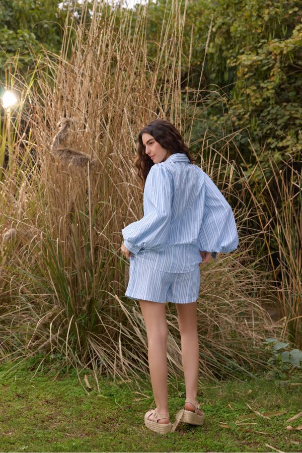Blue Striped Relaxed Shorts - Image 2