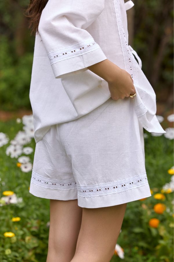 White Cotton Eyelet Shorts - Image 4