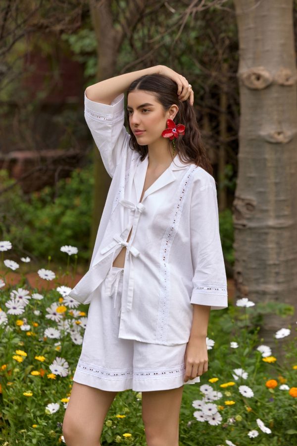 White Cotton Eyelet Shorts - Image 2