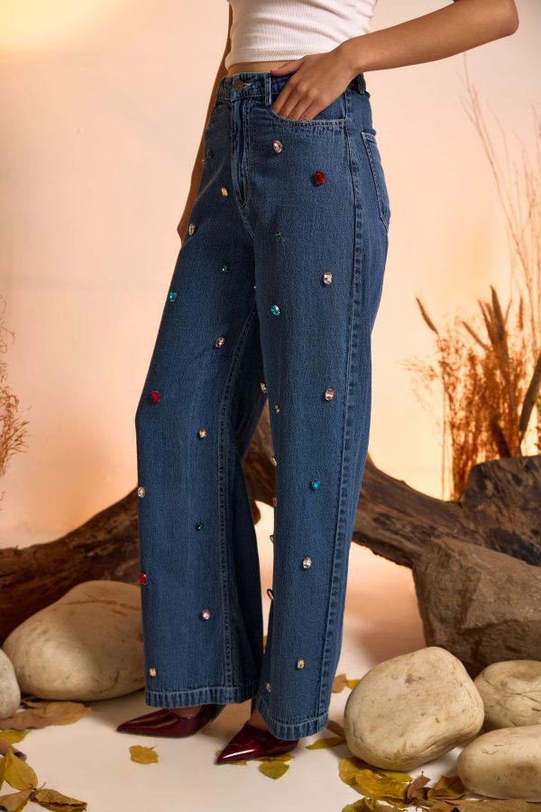 Crystal Studded Denim Jeans - Image 2