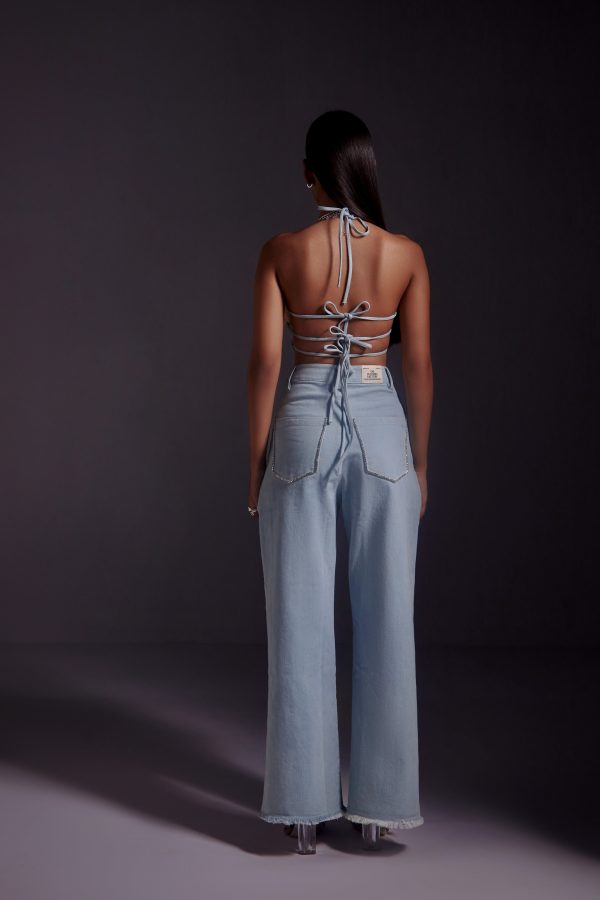 Rhinestone Embellished Jeans with Side Slit - Image 4