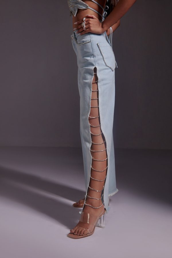 Rhinestone Embellished Jeans with Side Slit - Image 5