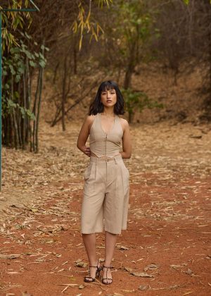 Beige Pleated Shorts