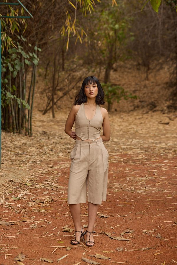 Beige Pleated Shorts