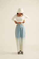 Blue White Ombre Denim Jeans with Pocket Cut-outs