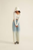 Blue White Ombre Denim Jeans with Pocket Cut-outs