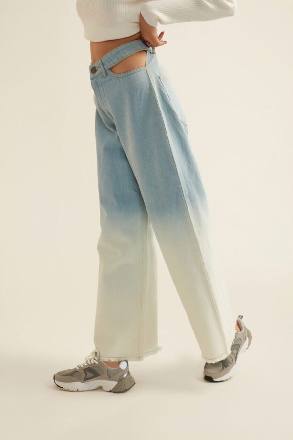 Blue White Ombre Denim Jeans with Pocket Cut-outs - Image 3