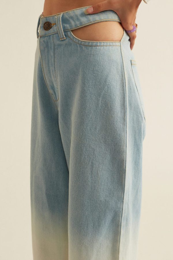 Blue White Ombre Denim Jeans with Pocket Cut-outs - Image 4