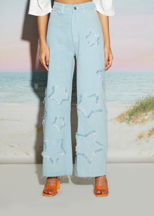 Wide Leg Denim Jeans with Star Patch
