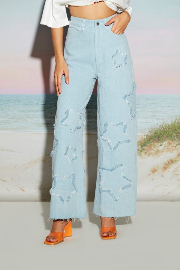 Wide Leg Denim Jeans with Star Patch - Image 2