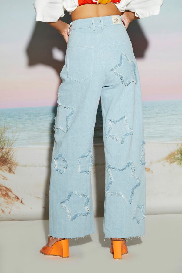 Wide Leg Denim Jeans with Star Patch - Image 3