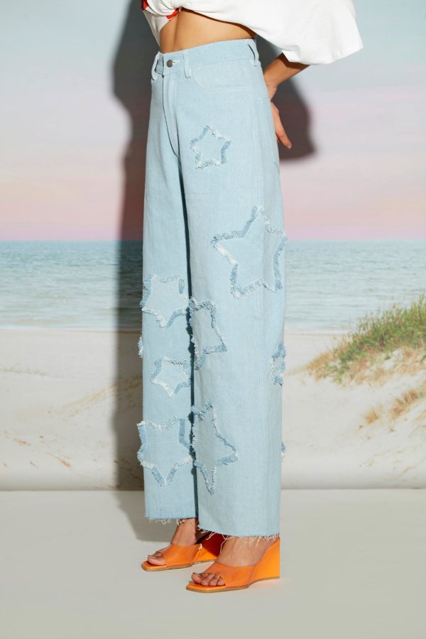 Wide Leg Denim Jeans with Star Patch - Image 4