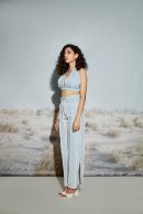 Paneled Denim Jeans with Raw Seams and Side Slit