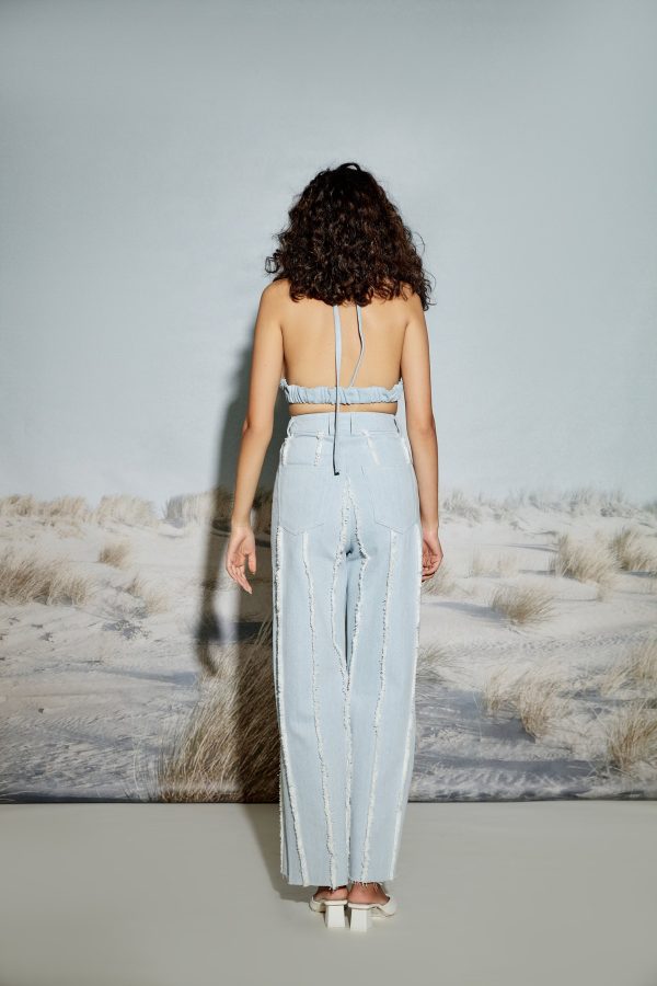 Paneled Denim Jeans with Raw Seams and Side Slit - Image 5