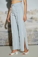 Paneled Denim Jeans with Raw Seams and Side Slit