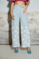 Lotus Print Wide Leg Denim