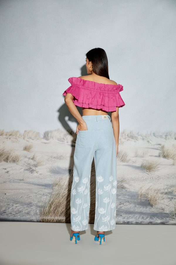 Lotus Print Wide Leg Denim - Image 4