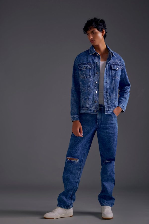 Dark Blue Knee-Cut Jeans - Image 4