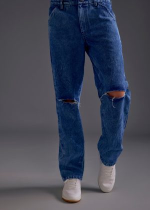 Dark Blue Knee-Cut Jeans