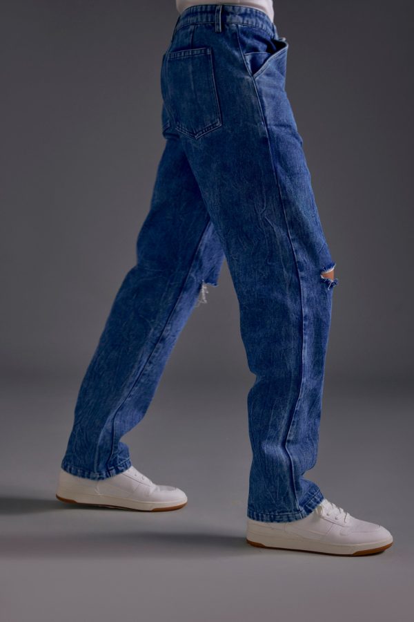 Dark Blue Knee-Cut Jeans - Image 2
