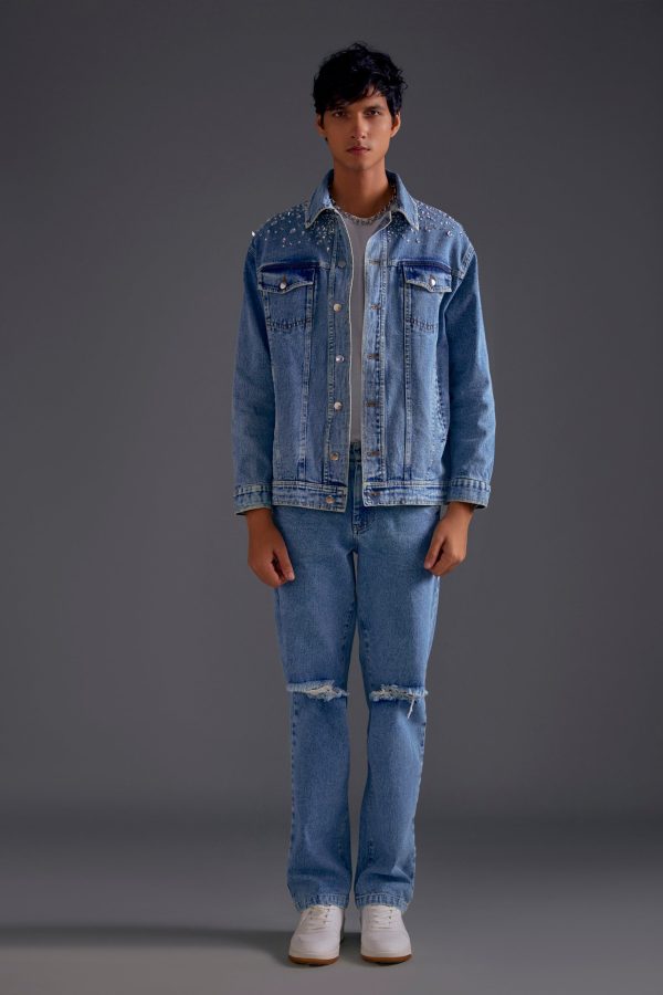 Light Blue Knee-Cut Jeans - Image 4