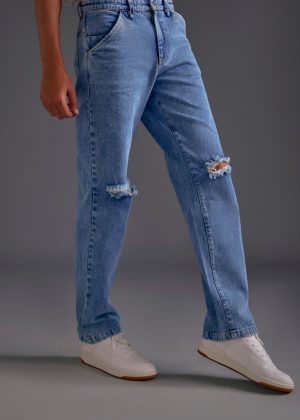 Light Blue Knee-Cut Jeans
