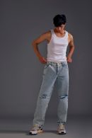 Light Wash Blue Knee-Cut Jeans