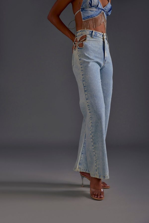 Rhinestone Embellished Cutout Jeans - Image 3