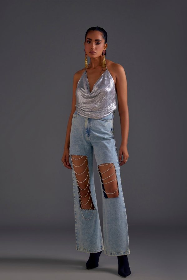 Rhinestone Embellished Ripped Jeans - Image 4