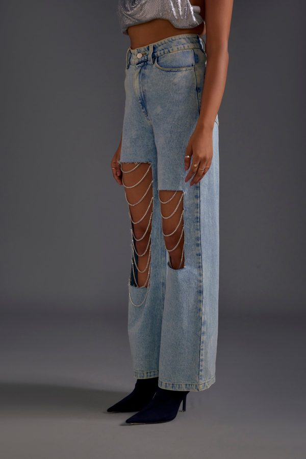 Rhinestone Embellished Ripped Jeans - Image 2
