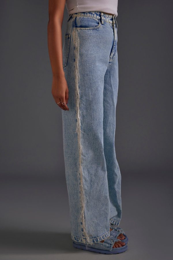 Rhinestone Embellished Blue Jeans