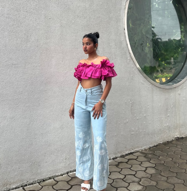 Lotus Print Wide Leg Denim - Image 2