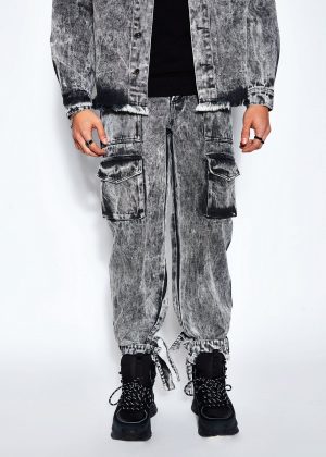 90s Baggy Denim Cargo Jeans- White