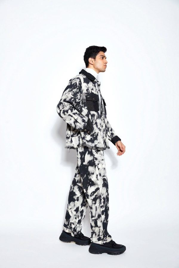 90s Tie Dye Baggy Denim Jeans- Black/White - Image 2