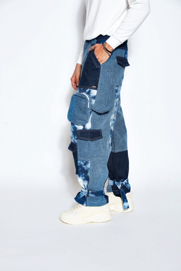 Patchwork Denim Cargo Pants - Image 3
